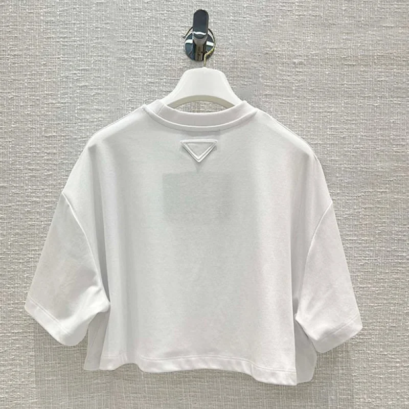 プラダ 刺繍入り インターロック クロップドTシャツ 偽物 ショート 3560AR 103H